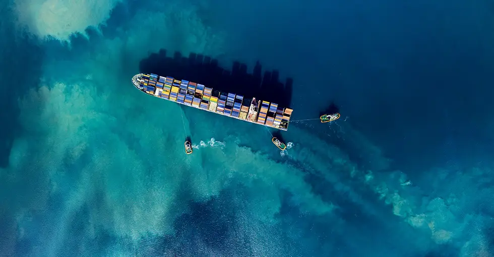 Cargo Ship Tugs From Above Cargo Ship Tugs From Above
